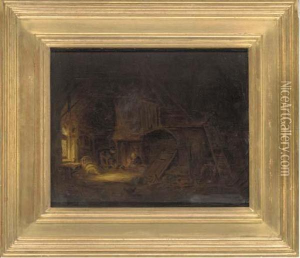 Figures In A Barn Oil Painting - Adriaen Jansz. Van Ostade