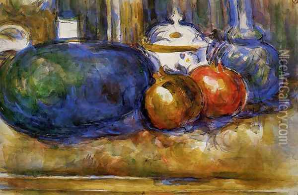 Still Life With Watermelon And Pemegranates Oil Painting - Paul Cezanne