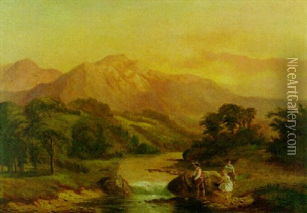 Panoramic Landscape With Figures Oil Painting - Samuel P. Dyke