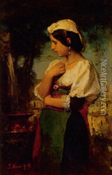 La Jeune Italienne A La Fontaine Oil Painting - Jacob Henricus Maris
