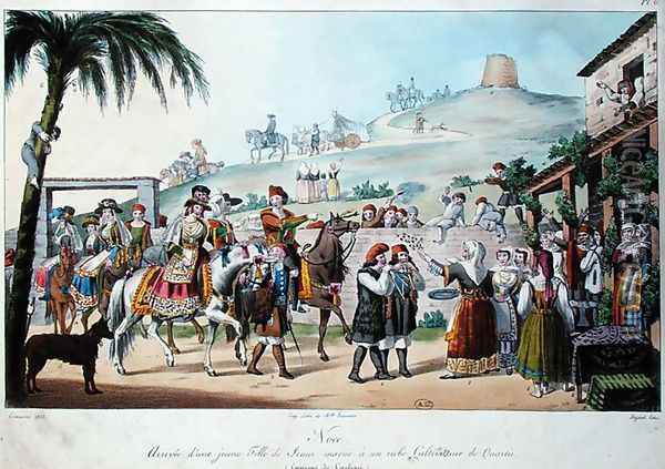 Wedding procession in the Cagliari region of Italy, engraved by Bezard 1825 Oil Painting - Cominotti