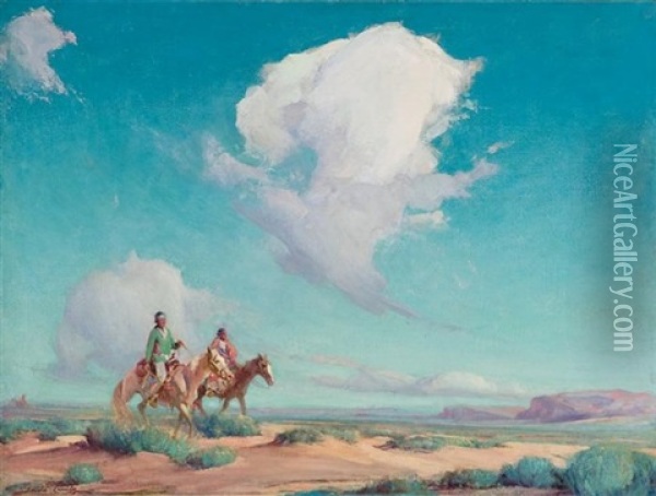 Navajo Travelers Oil Painting - Gerald Cassidy