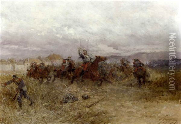 Battle Scene In France Oil Painting - Wilfrid Constant Beauquesne