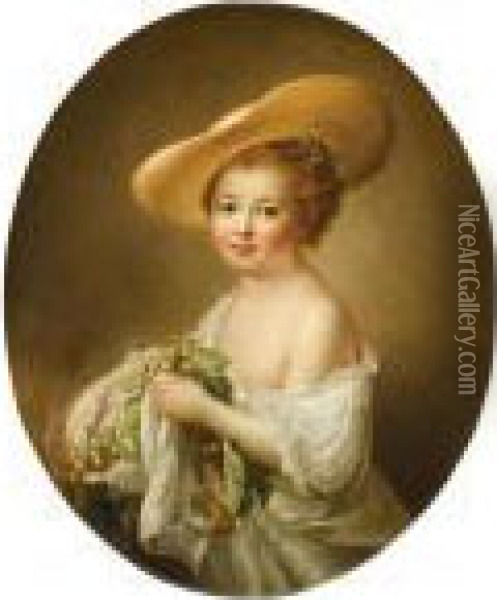 Portrait Of Mademoiselle Helvetius, Comtesse De Mun, When A Child Oil Painting - Francois-Hubert Drouais