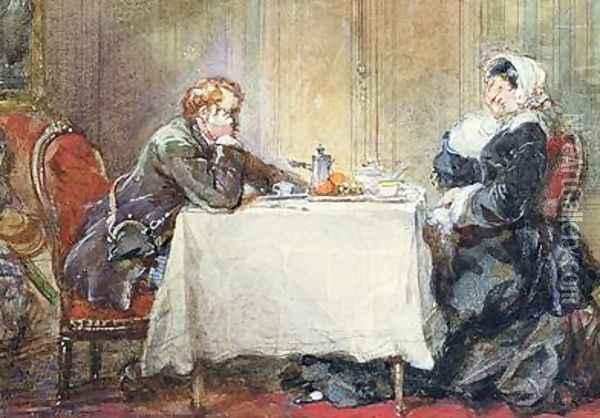 Alfred de Musset 1810-57 and George Sand 1804-76 at the Table Oil Painting - Eugene Louis Lami