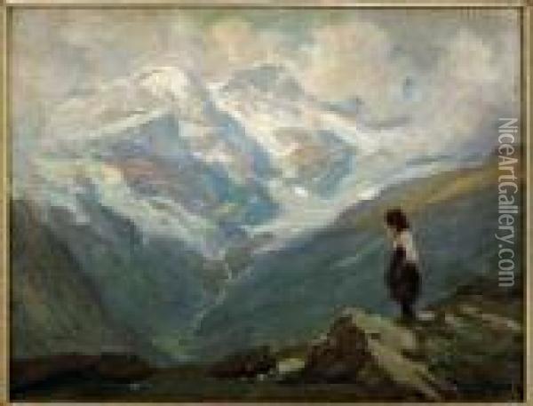 Alagna - Il Monte Rosa Dall'alpe Campo Oil Painting - Leonardo Roda