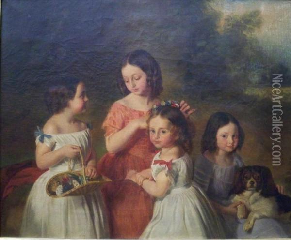 Four Young Girls Oil Painting - Johann Friedrich Dietler