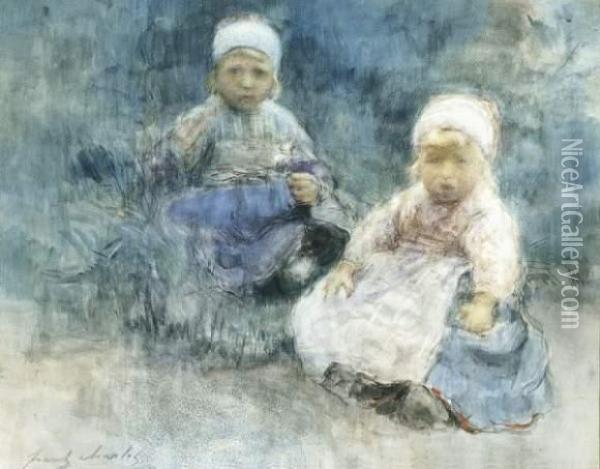 Deux Enfants Oil Painting - Frantz Charlet
