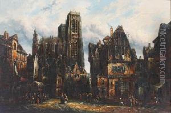 St Walfrans, Abbeville, Normandy Oil Painting - Henry Schafer