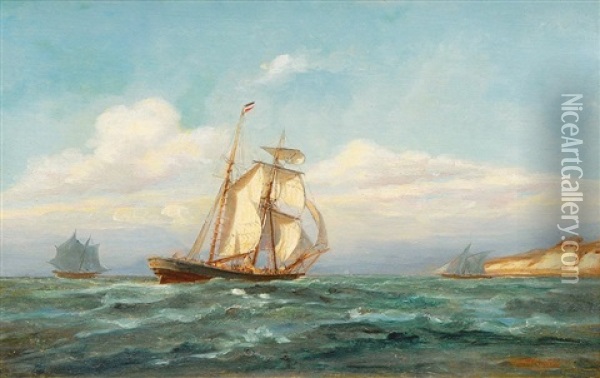 Rahschoner Am Winde Oil Painting - Franz Johann (Wilhelm) Huenten