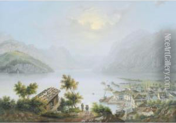 Brunnen Au Lac Des Quatre Cantons Oil Painting - Ludwig Bleuler