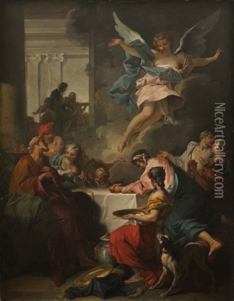 L'arcangelo Raffaele Appare A Tobia E Alla Sua Famiglia Oil Painting - Charles Michel-Ange Challes