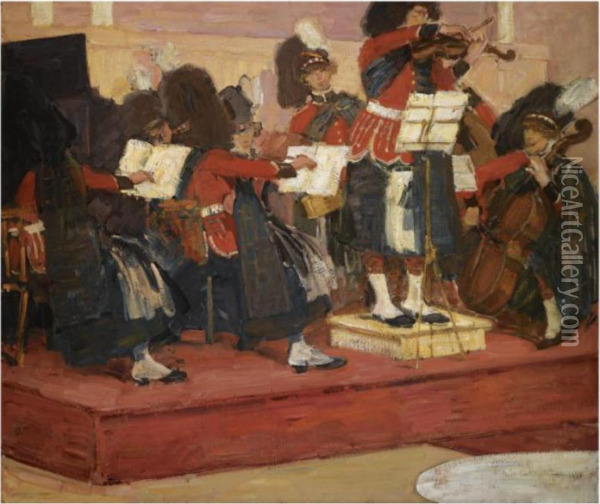 The Scots Guards Band Oil Painting - Gosta Von Hennigs