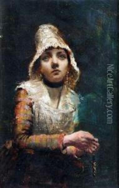 Study Of A Young Girl Holding A Crucifix Oil Painting - Oscar Wilson