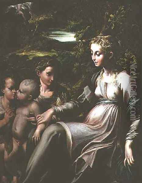 Virgin and Child, with Saints Catherine and John Oil Painting - Girolamo Francesco Maria Mazzola (Parmigianino)