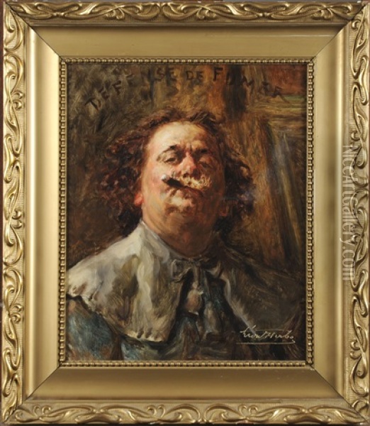 Defense De Fumer (autoportrait) Oil Painting - Leon Herbo