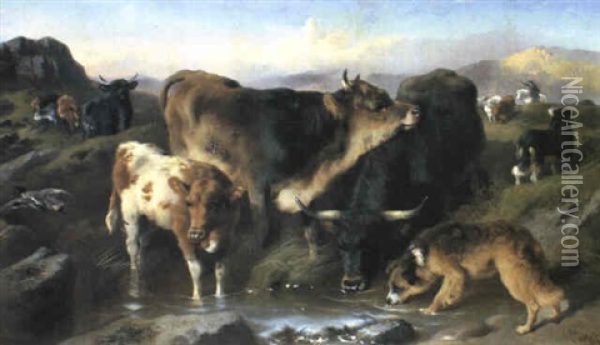 Droving In The Highlands Oil Painting - George William Horlor