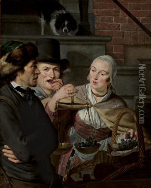 The Grape Seller Oil Painting - Adriaan de Lelie