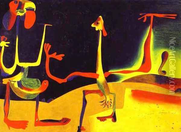 Man and Woman in Front of a Pile of Excrement Oil Painting - Joaquin Miro