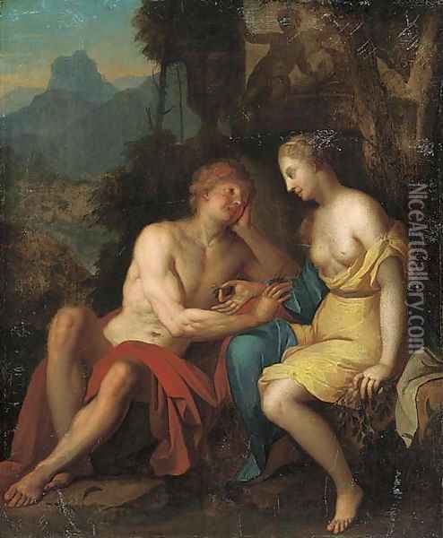 Seated classical lovers Oil Painting - Gerard de Lairesse