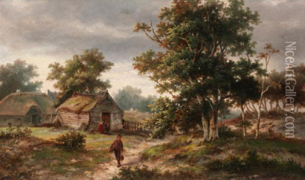 Early Evening Rustic Scene Oil Painting - Charles Bousquet