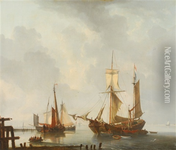 Vue Portuaire Avec Vaisseaux Hollandais Oil Painting - Dominique de Bast
