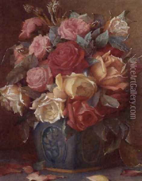 Roses in a Vase Oil Painting - Frederick R. Spencer
