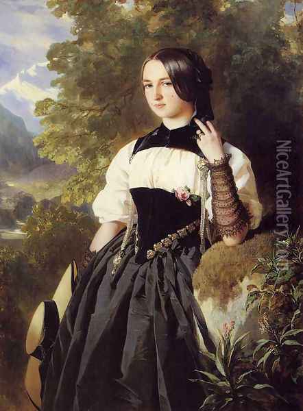 A Swiss Girl from Interlaken Oil Painting - Franz Xavier Winterhalter