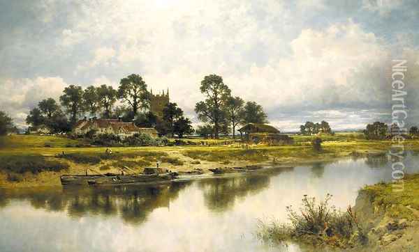 Severn Side, Sabrina's Stream at Kempsey on the River Severn Oil Painting - Benjamin Williams Leader