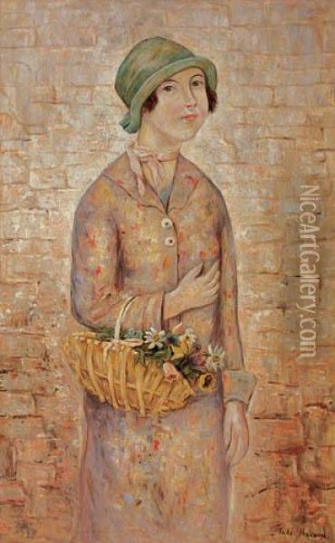 Dziewczynka Z Koszykiem Kwiatow Oil Painting - Tadeusz Makowski