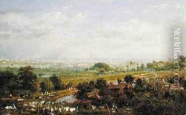 London from Islington Hill 1820-30 Oil Painting - Frederick Nash