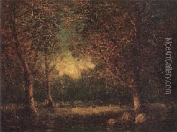 Autumn Landscape With Figure In A Clearing Oil Painting - Hudson Mindell Kitchell