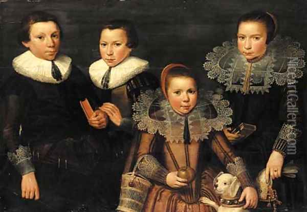 A family portrait of two brothers, aged 11 and 7, and two sisters, aged 4 and 9 Oil Painting - Wybrand Simonsz. de Geest