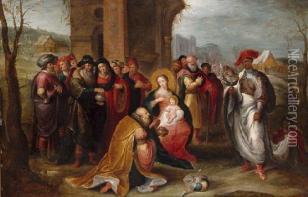 Haromkiralyok Imadasa Oil Painting - Frans II Francken
