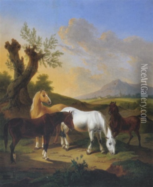 Pferde Auf Der Weide Oil Painting - Alexander Johann Dallinger Von Dalling