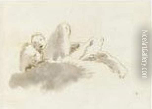 Young Woman Lying In The Clouds Seen From Below Holding An Urn Oil Painting - Giovanni Battista Tiepolo