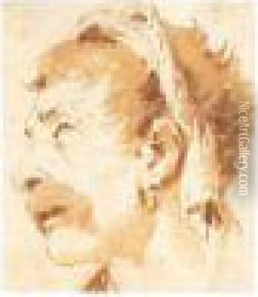 Head Of A Man In Profile Oil Painting - Giovanni Battista Tiepolo
