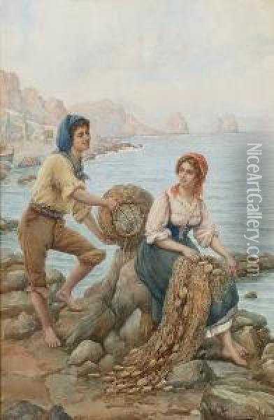 'the Fisherman's Wooing' Oil Painting - Carlo Ferranti