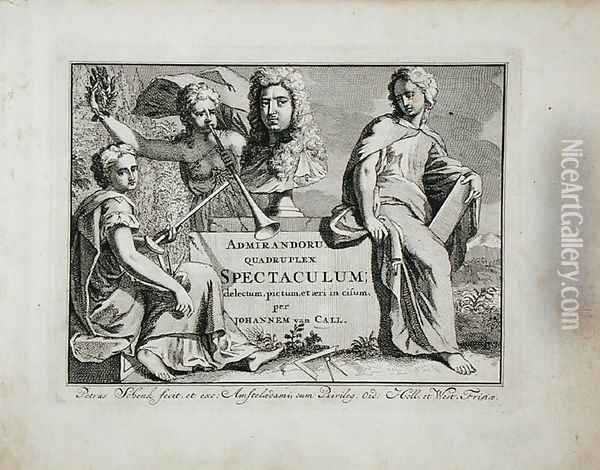 Title page from Admirandorum Quadruplex Spectaculum, by Jan van Call 1656-1703, published before 1715 Oil Painting - Pieter Schenk