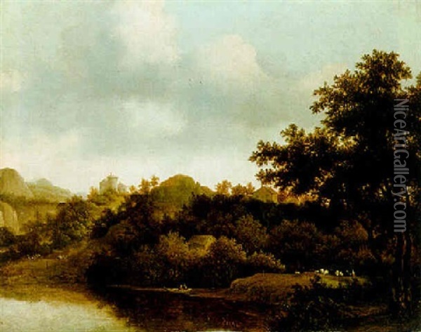 Waldlandschaft Mit Einem Teich Oil Painting - Jan De Lagoor