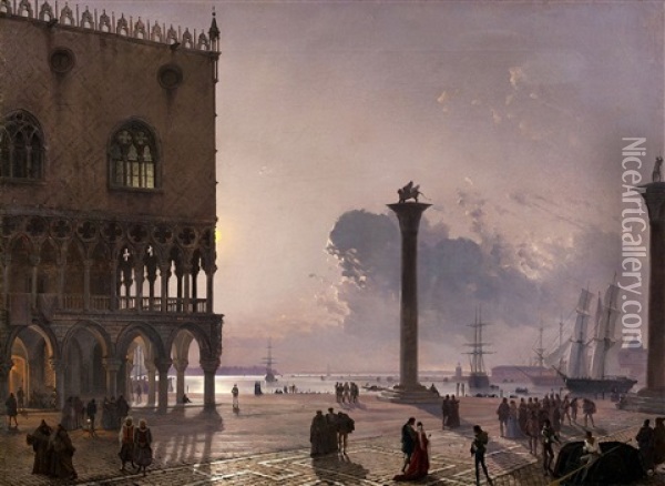 The Piazzetta Di San Marco By Moonlight Oil Painting - Friedrich Nerly