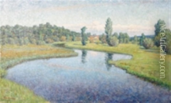 Landskap Med Vattendrag Oil Painting - Elias Erdtman