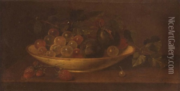 A Still Life With Grapes, Plums, And Strawberries In A Bowl Oil Painting - George Forster