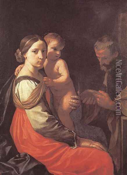 Holy Family Oil Painting - Simone Cantarini (Pesarese)