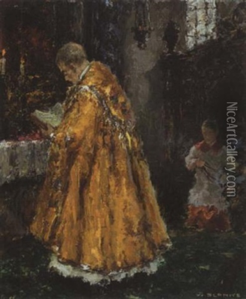 Priester Und Ministrant Am Altar Oil Painting - Wilhelm Blanke
