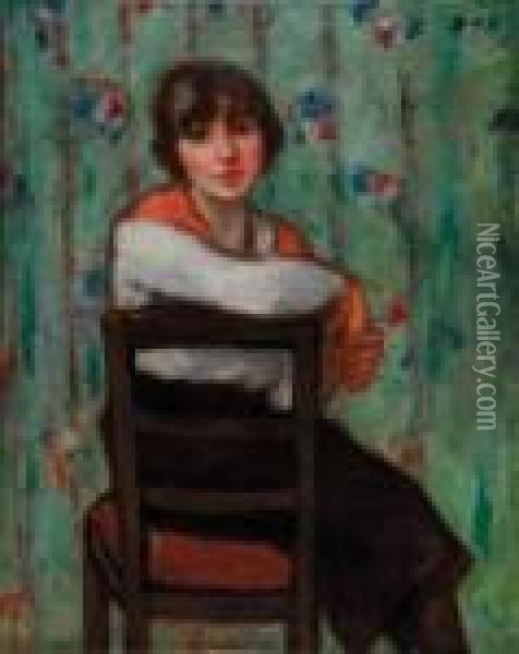  Jeune Femme A La Chaise  Oil Painting - Georges dEspagnat
