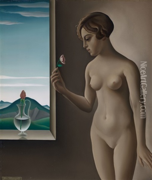 Weiblicher Akt Am Fenster Oil Painting - Josef Mangold