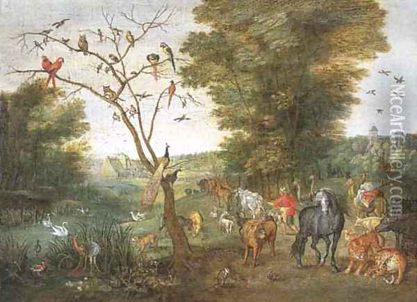 Noah herding animals towards the Ark Oil Painting - Jan van Kessel