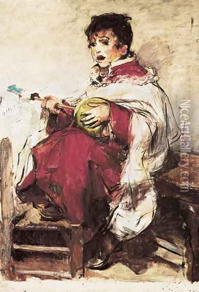 Monaguillo Tocando la Zambomba, c.1893-1895 Oil Painting - Ignacio Pinazo Camarlech