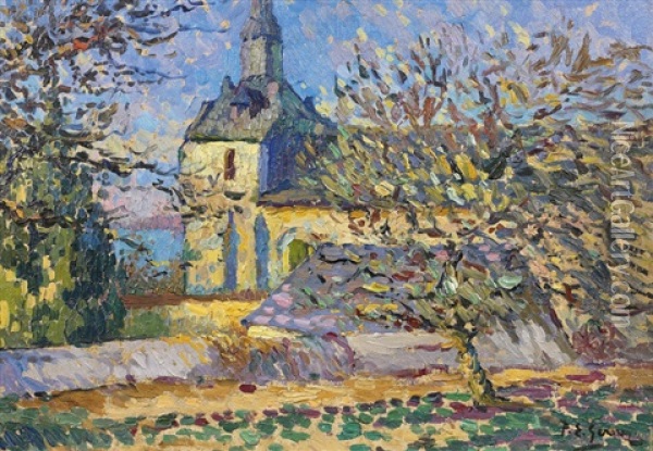Jardin Printanier Devant Une Eglise De Campagne Oil Painting - Paul Elie Gernez